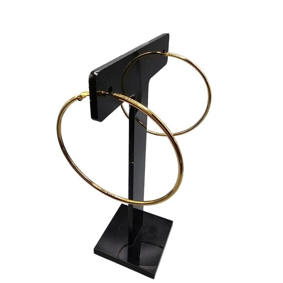 Pierced Earrings Modern Hoop Statement Open Work Dangle Gold Tone 2.5" Fashion - Picture 4 of 7